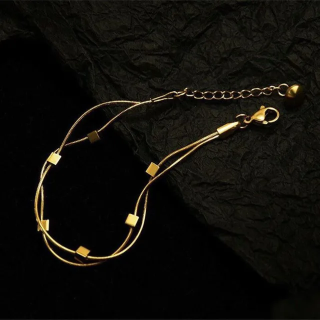 Multi Layered Cubic Gold Plated Bracelet