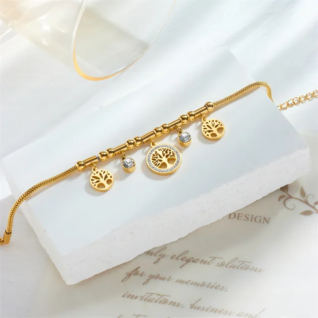 Thick Tree of Hope Multi-Charm Gold Plated Bracelet