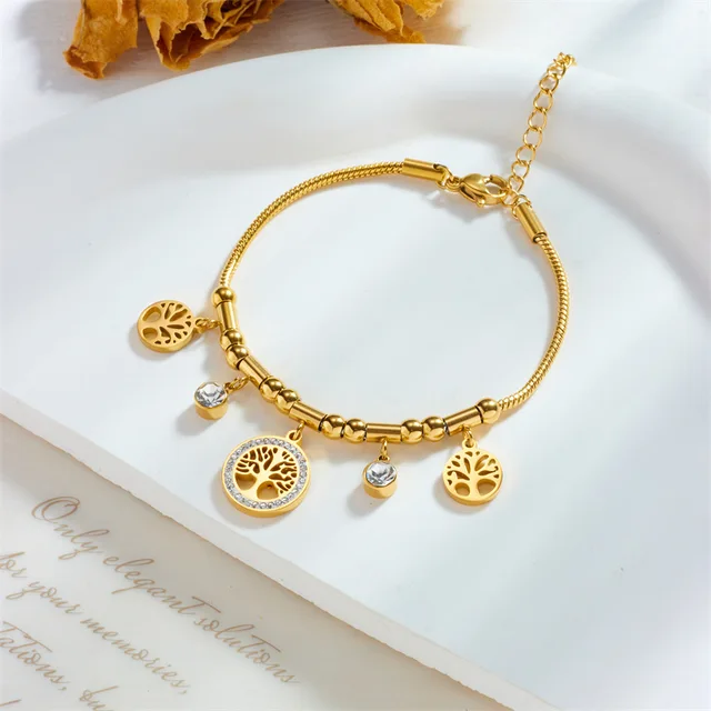 Thick Tree of Hope Multi-Charm Gold Plated Bracelet