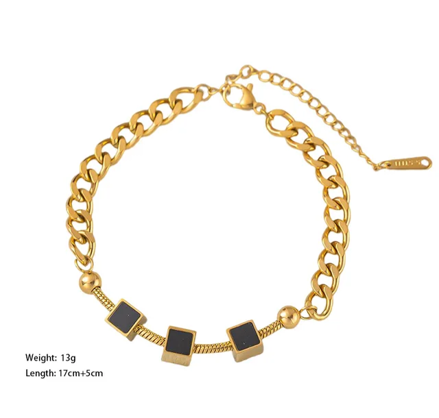 Cubes Studded Heavy Chain Waterproof Bracelet