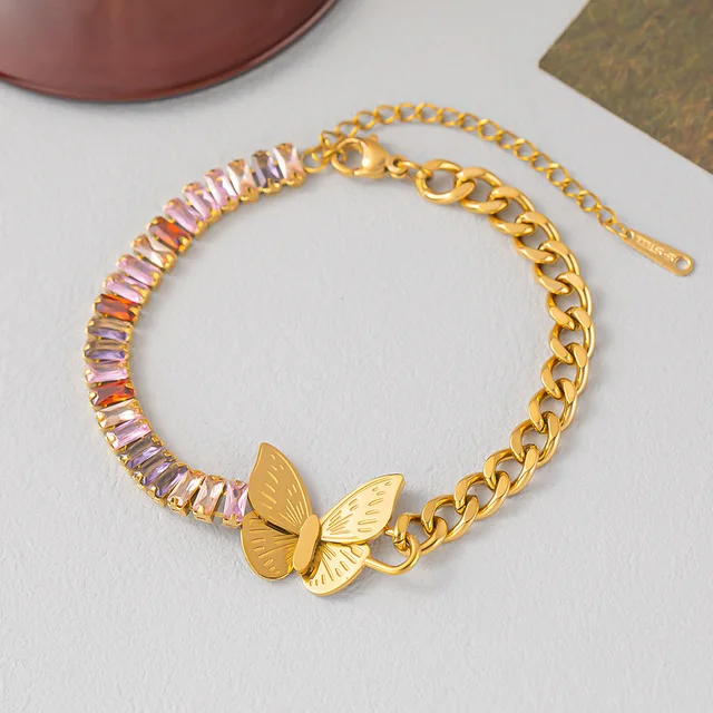 Premium Gold Plated Butterfly Multi Stones Bracelet