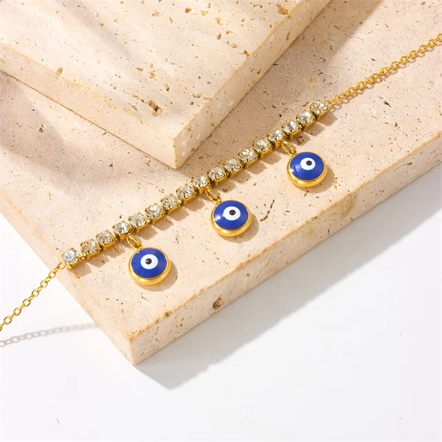 Crystal Studded Evil Eye Gold Plated Bracelet