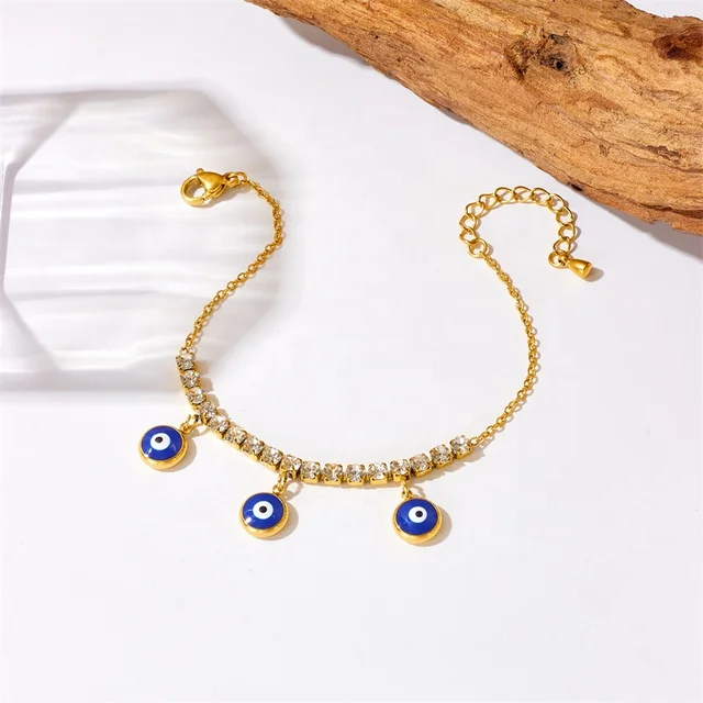 Crystal Studded Evil Eye Gold Plated Bracelet
