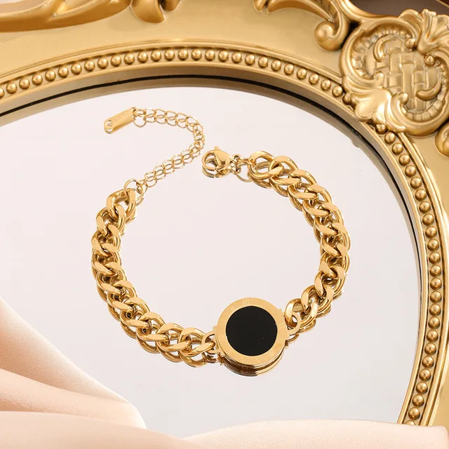 Dual Side Black White Gold Plated Thick Chain Bracelet