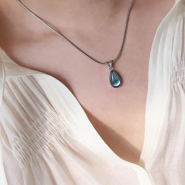 Minimal Crystal Tear Drop Silver Necklace