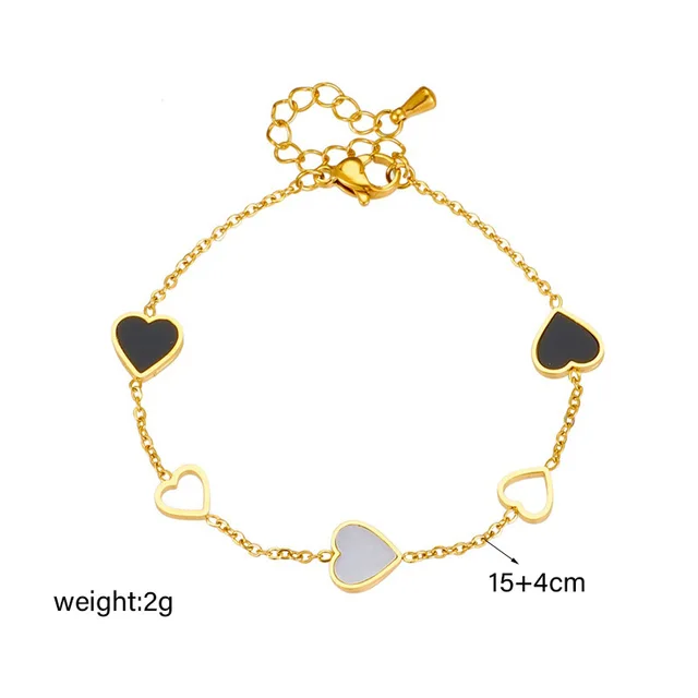 Black and White Heart Gold plated minimal Bracelet