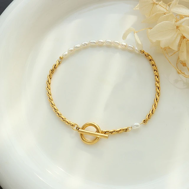 Unique Lock Pearl Studded Bracelet