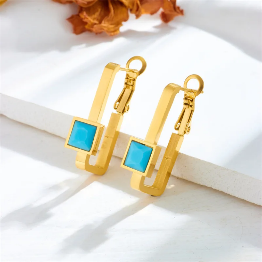 Retro Creative Stainless Steal Blue Stone Earrings