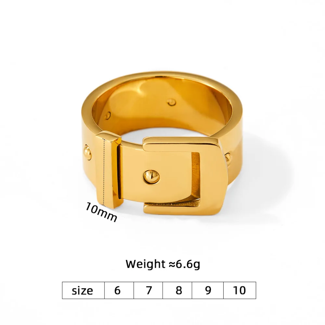 Gold Plated Statement Buckle Ring - Size 7