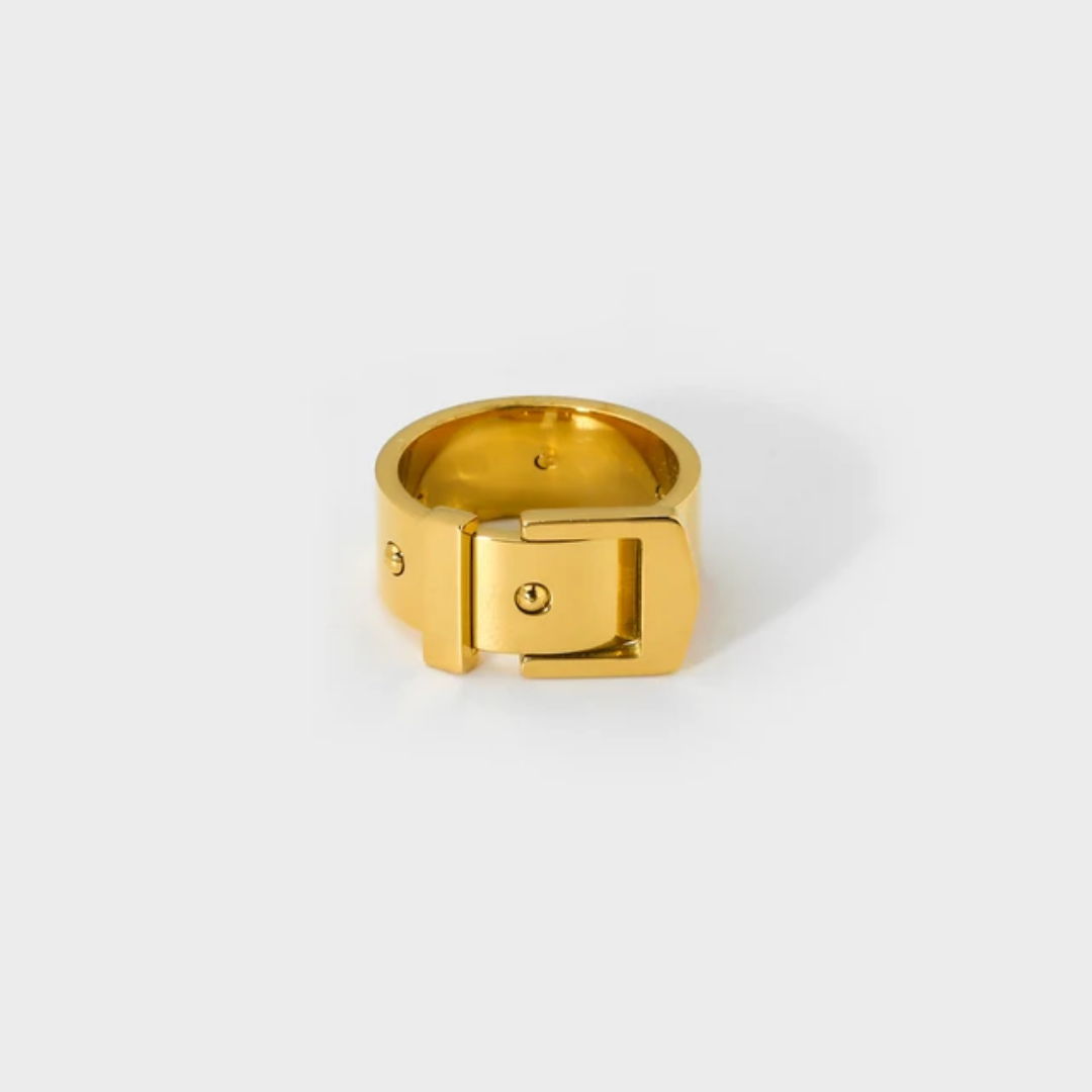 Gold Plated Statement Buckle Ring - Size 7