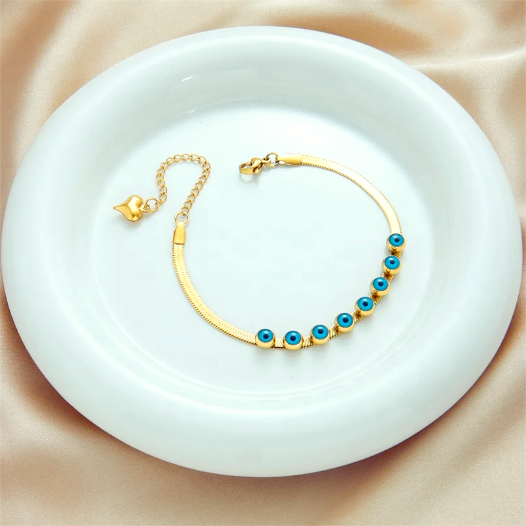 18k Gold Plated Snake Chain Evil Eye Bracelet