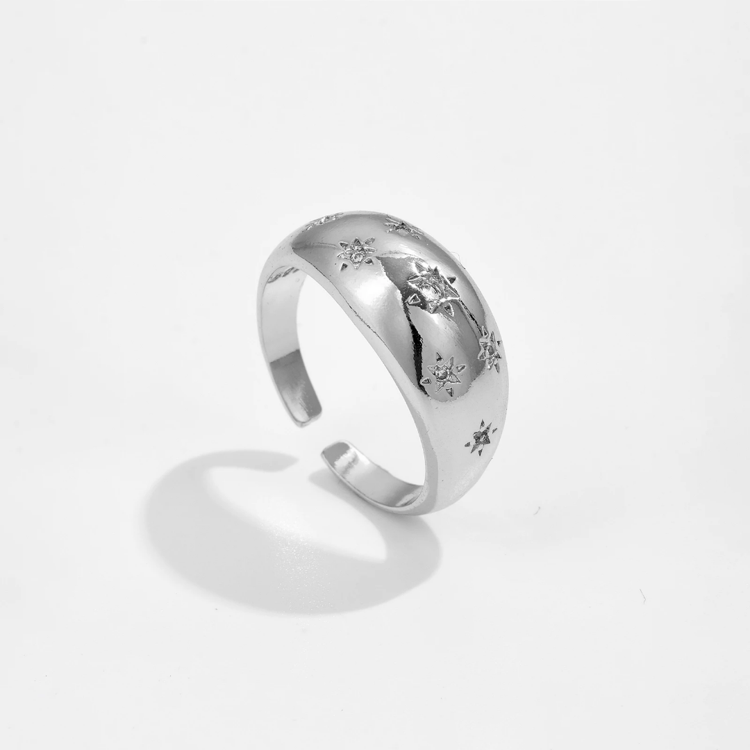 Silver Plated Copper Adjustable Star Ring - Size 7