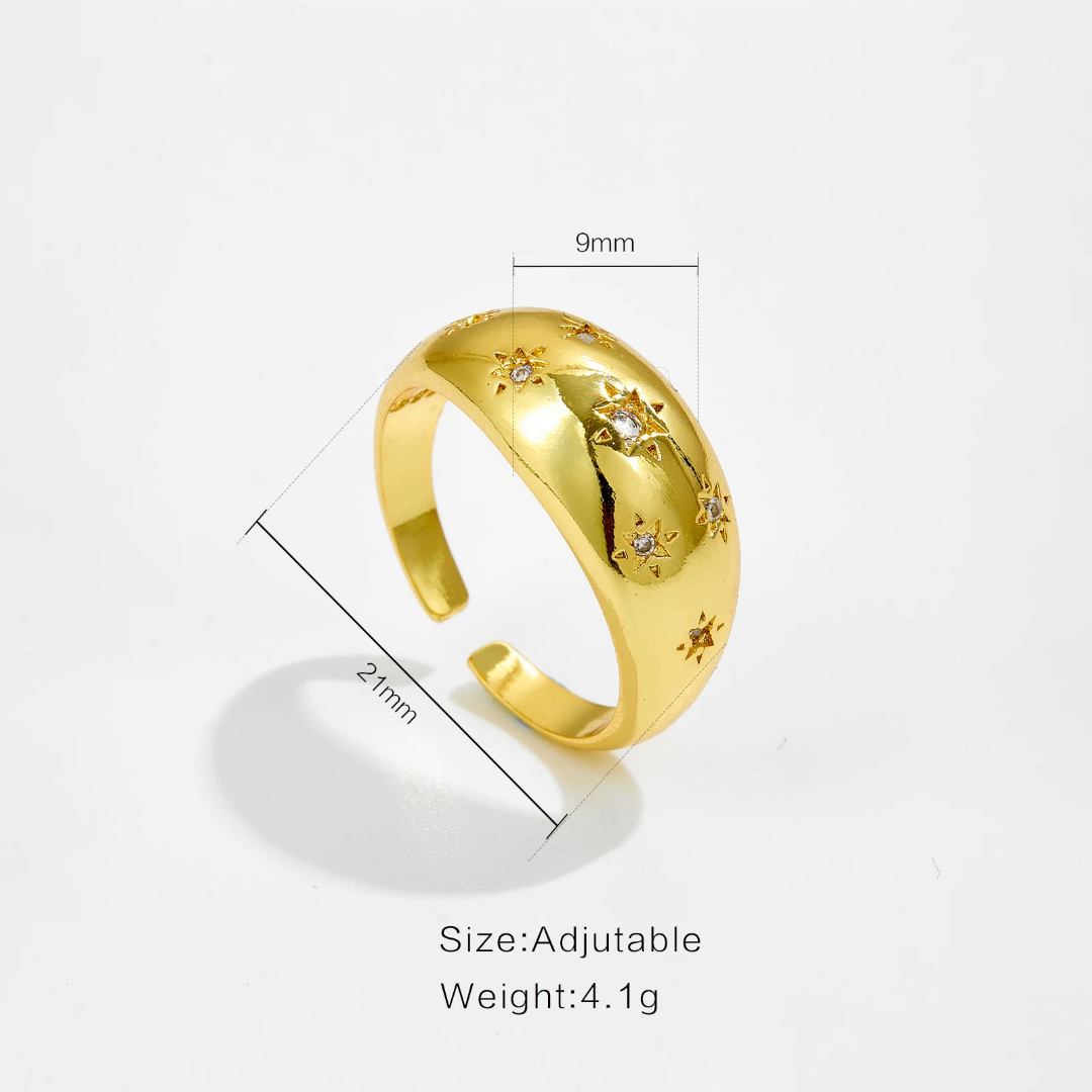 Dainty Gold Ring with Cubic Zircon Stars - Size 7