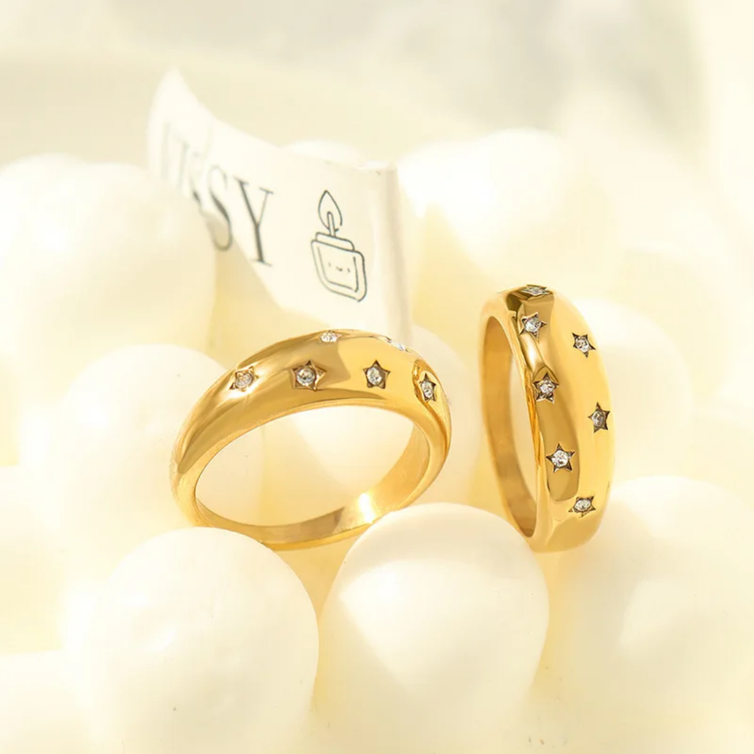 Dainty Gold Ring with Cubic Zircon Stars - Size 7