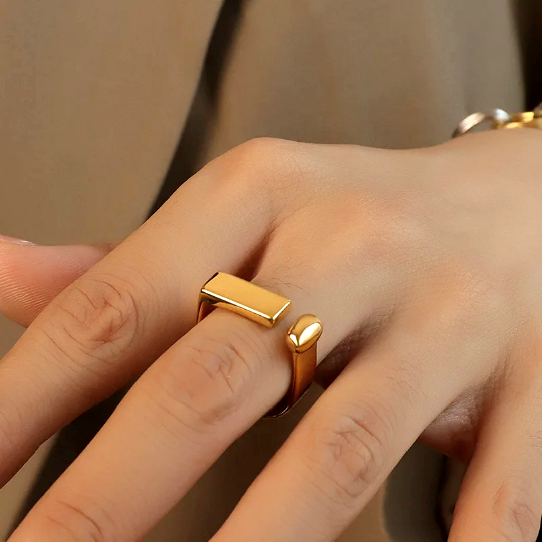 Gold Plated Open Bar Ring - Minimalist Design - Size 7