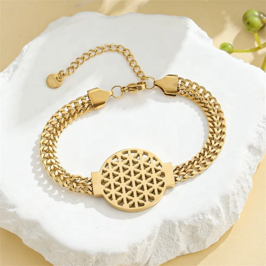 Elegant Gold Plated Flower of Life Bracelet