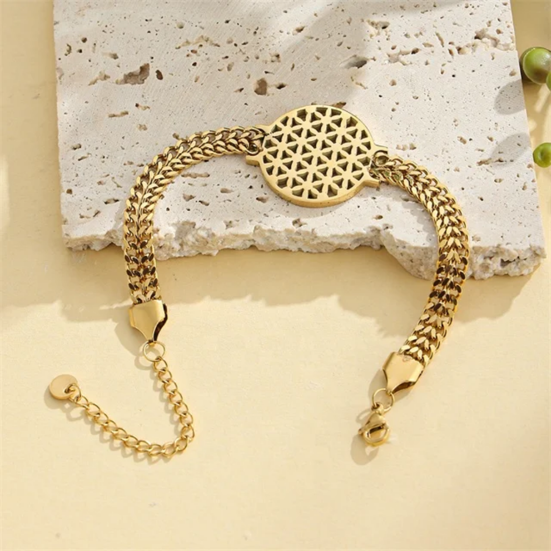 Elegant Gold Plated Flower of Life Bracelet