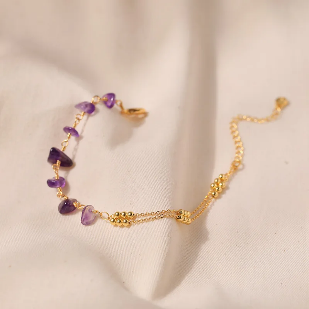 18k Gold Plated Multi Chained Amethyst Bracelet