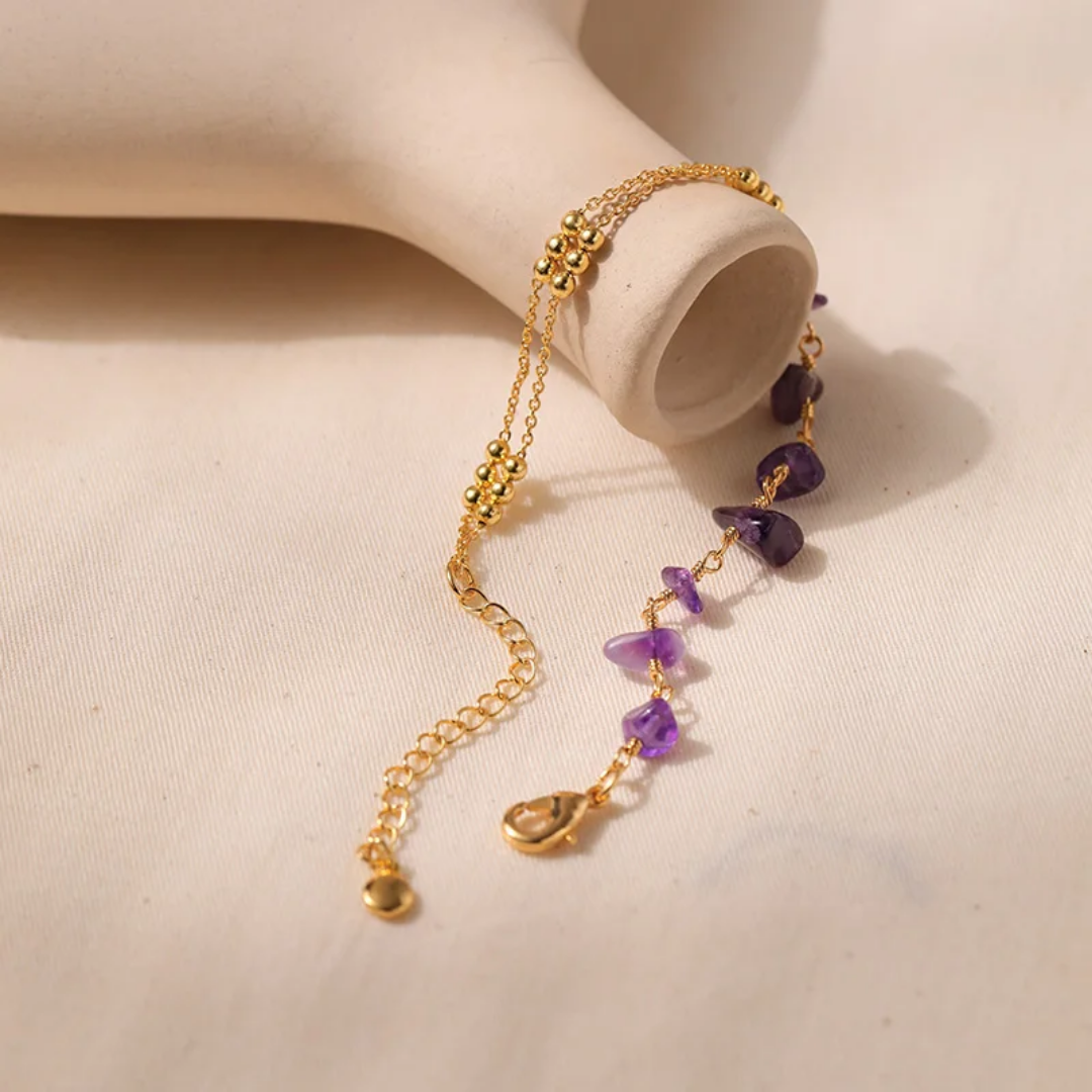 18k Gold Plated Multi Chained Amethyst Bracelet
