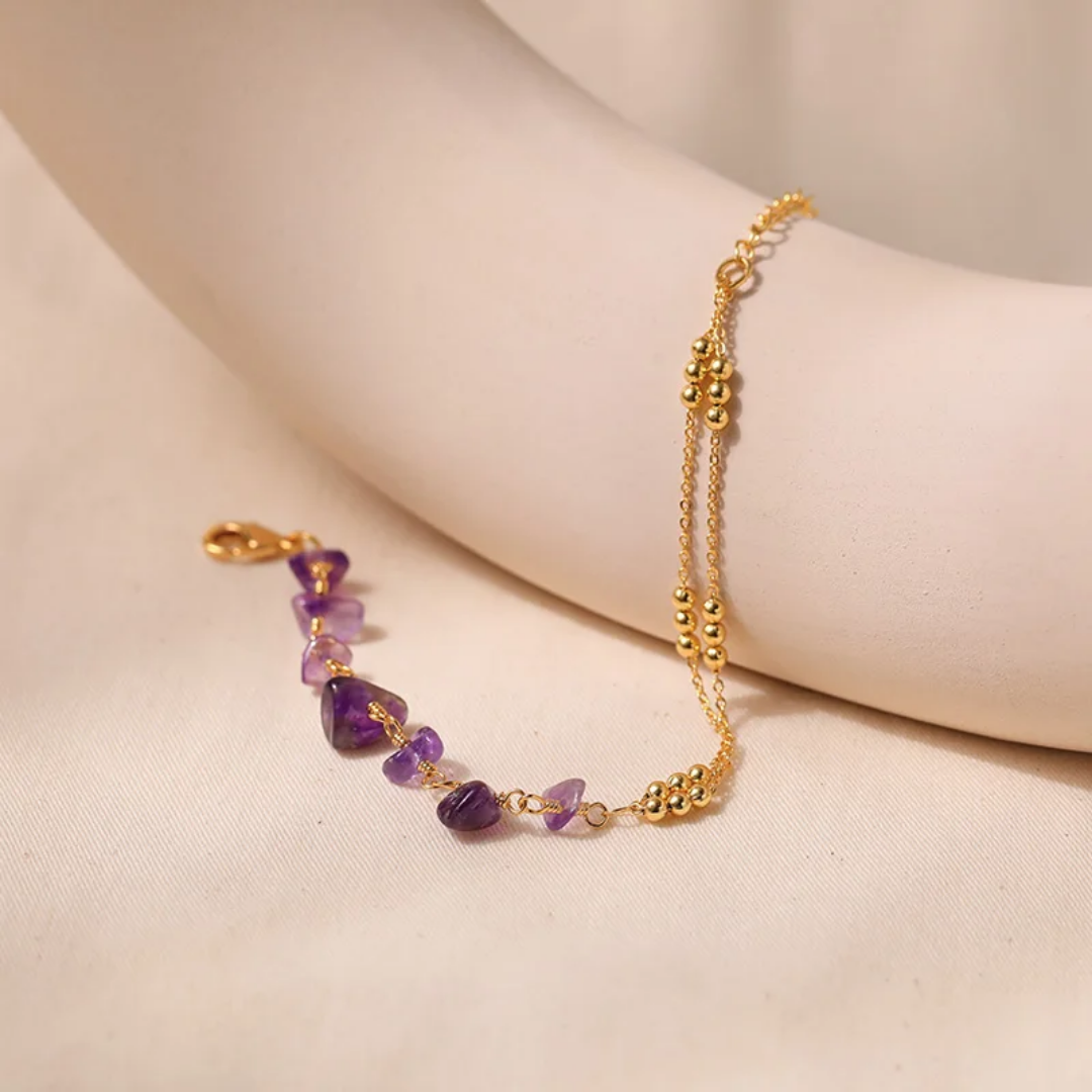 18k Gold Plated Multi Chained Amethyst Bracelet