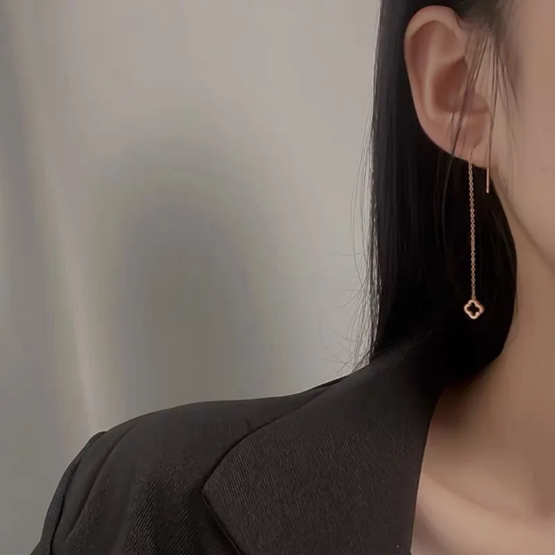 Rose Gold Clover Dangle Earrings