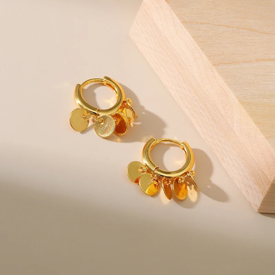 Shimmering Disc Hoop Earrings - Elegant Gold Design