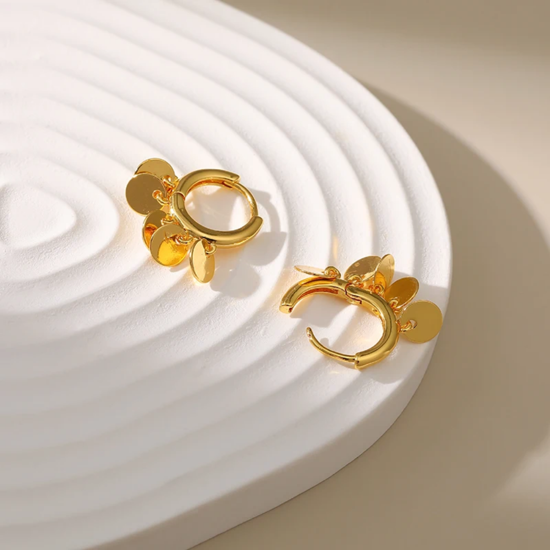 Shimmering Disc Hoop Earrings - Elegant Gold Design