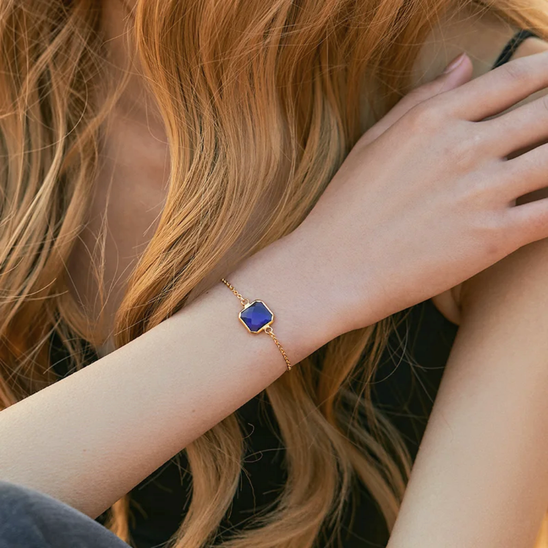 Dainty Blue Gemstone Bracelet - 18k Gold Plated