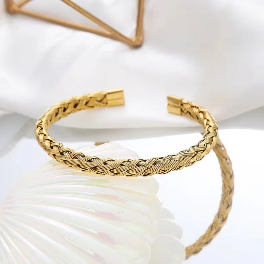 Gold Plated Woven Wire Cuff Bracelet for Women