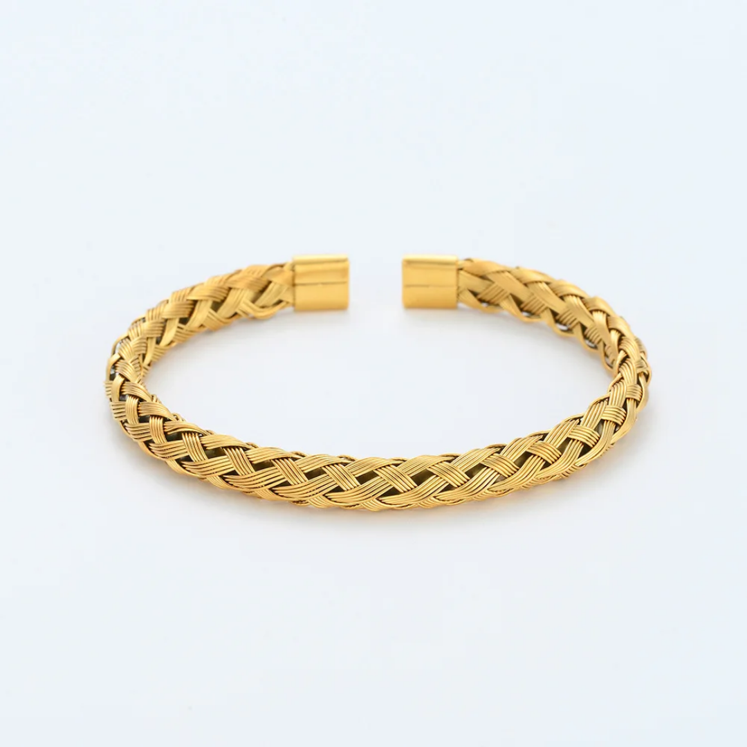 Gold Plated Woven Wire Cuff Bracelet for Women