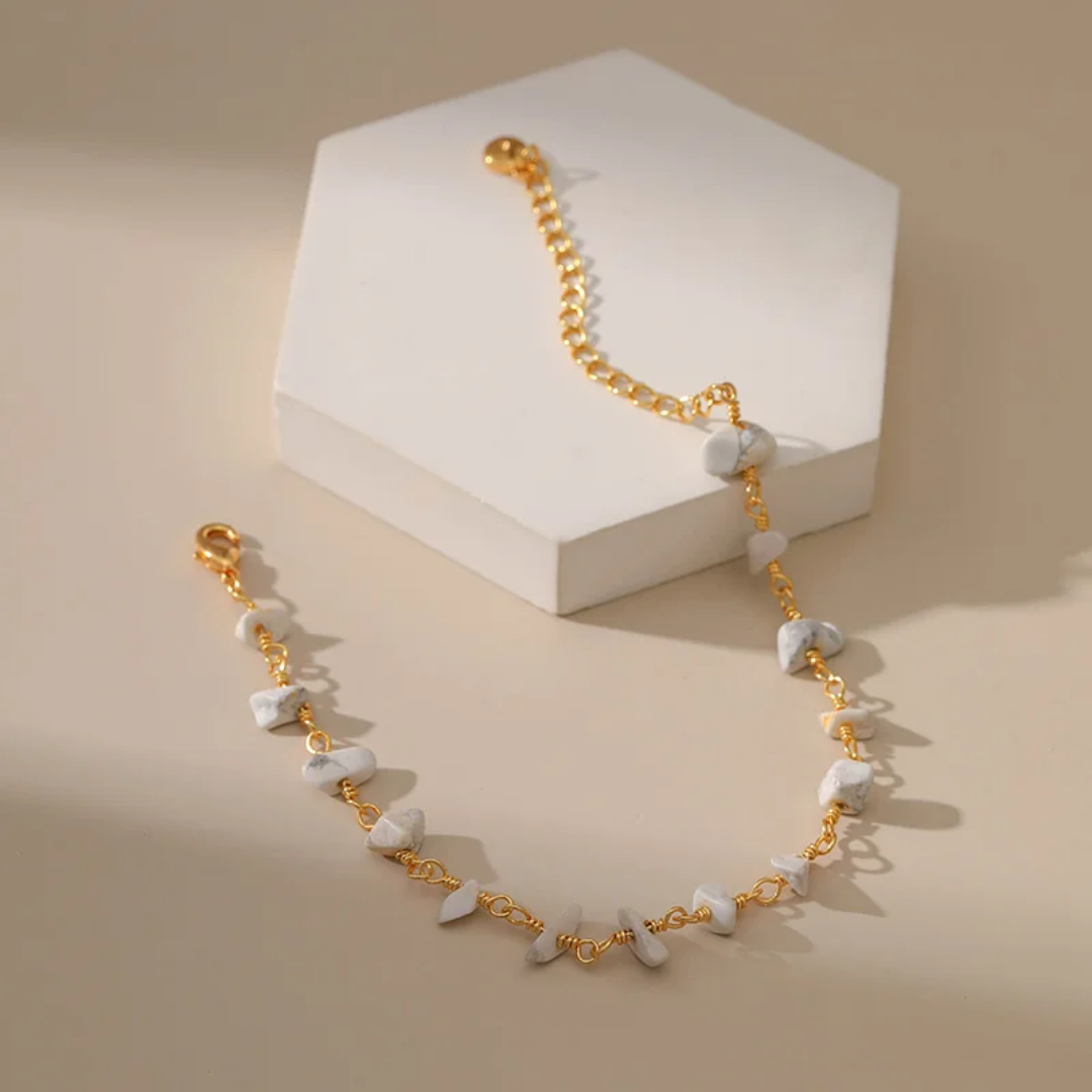 Boho Howlite Anklet - 18k Gold Plated Beach Ankl