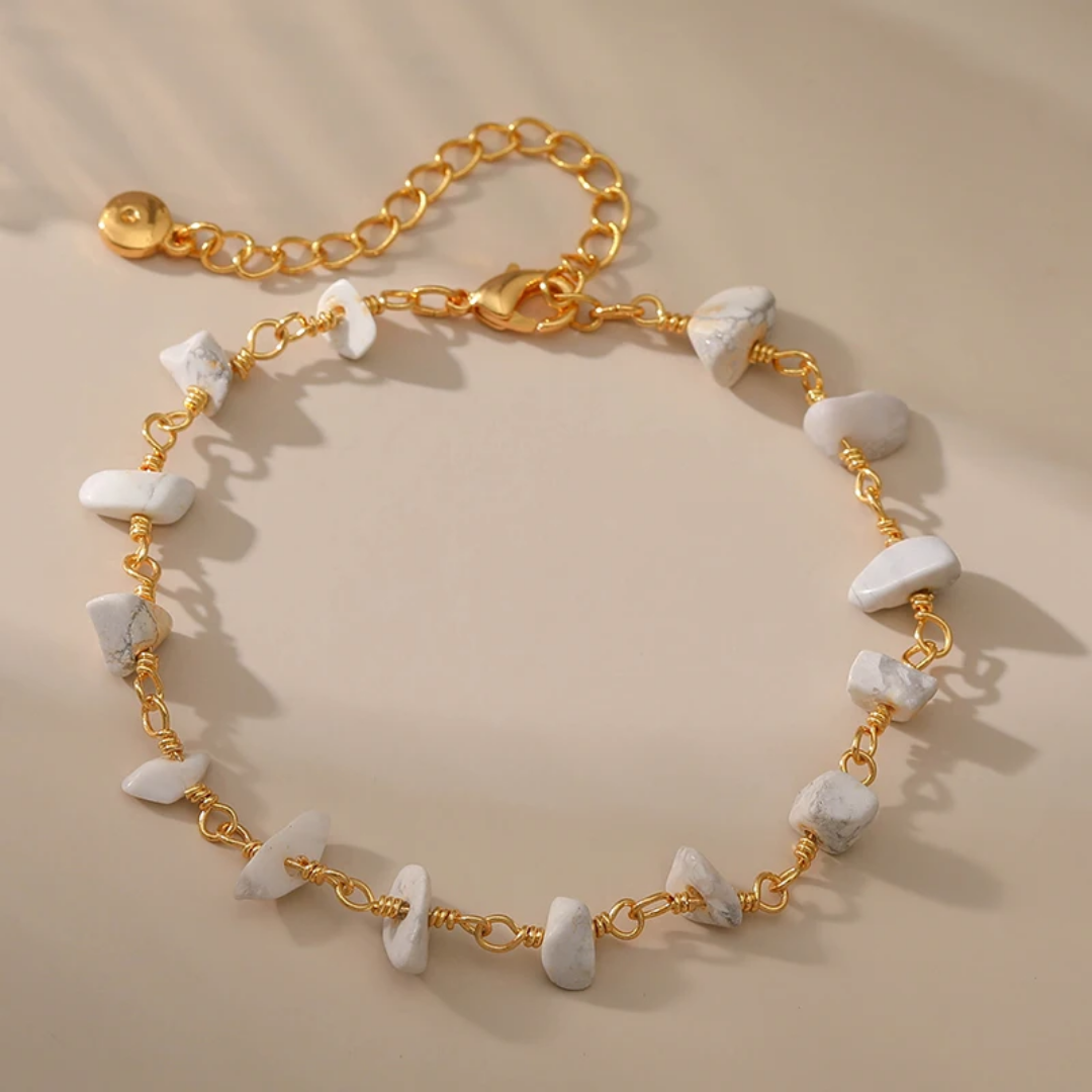 Boho Howlite Anklet - 18k Gold Plated Beach Ankl