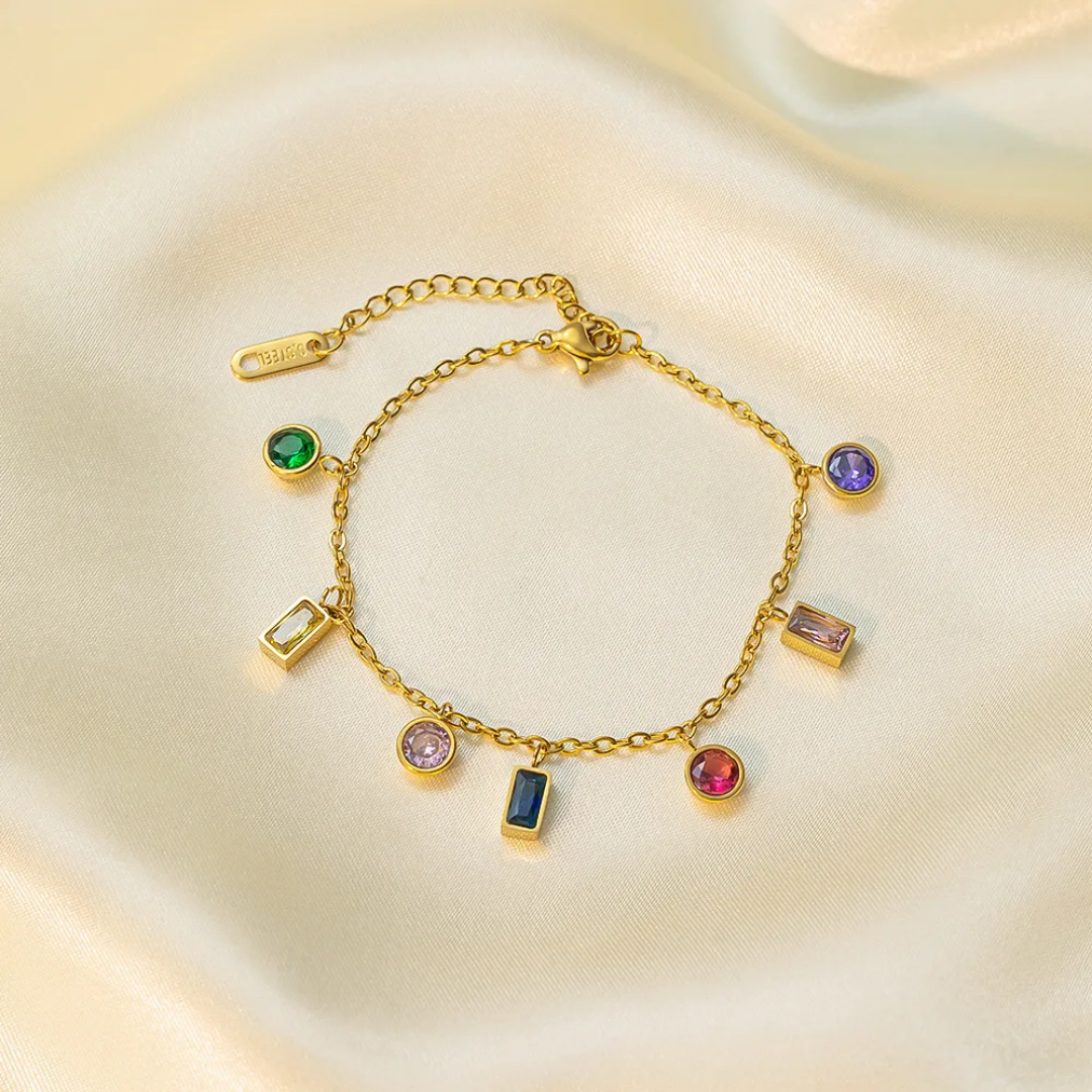 Multi-Colored Charms Gold Plated Bracelet