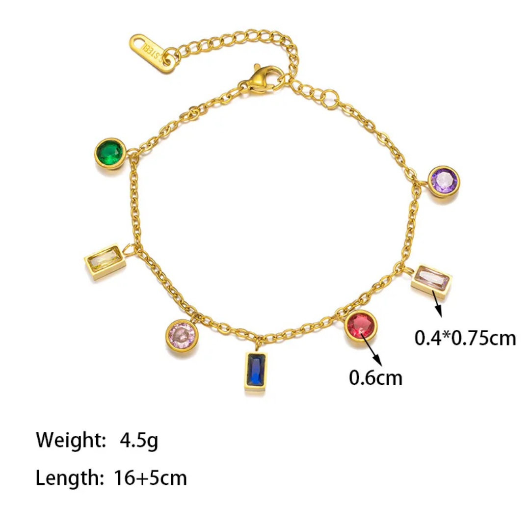 Multi-Colored Charms Gold Plated Bracelet