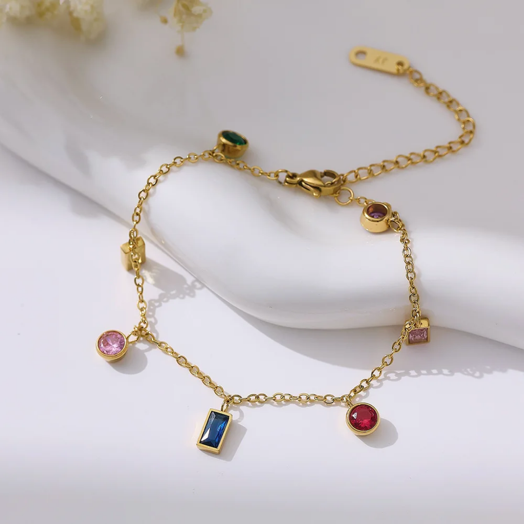 Multi-Colored Charms Gold Plated Bracelet
