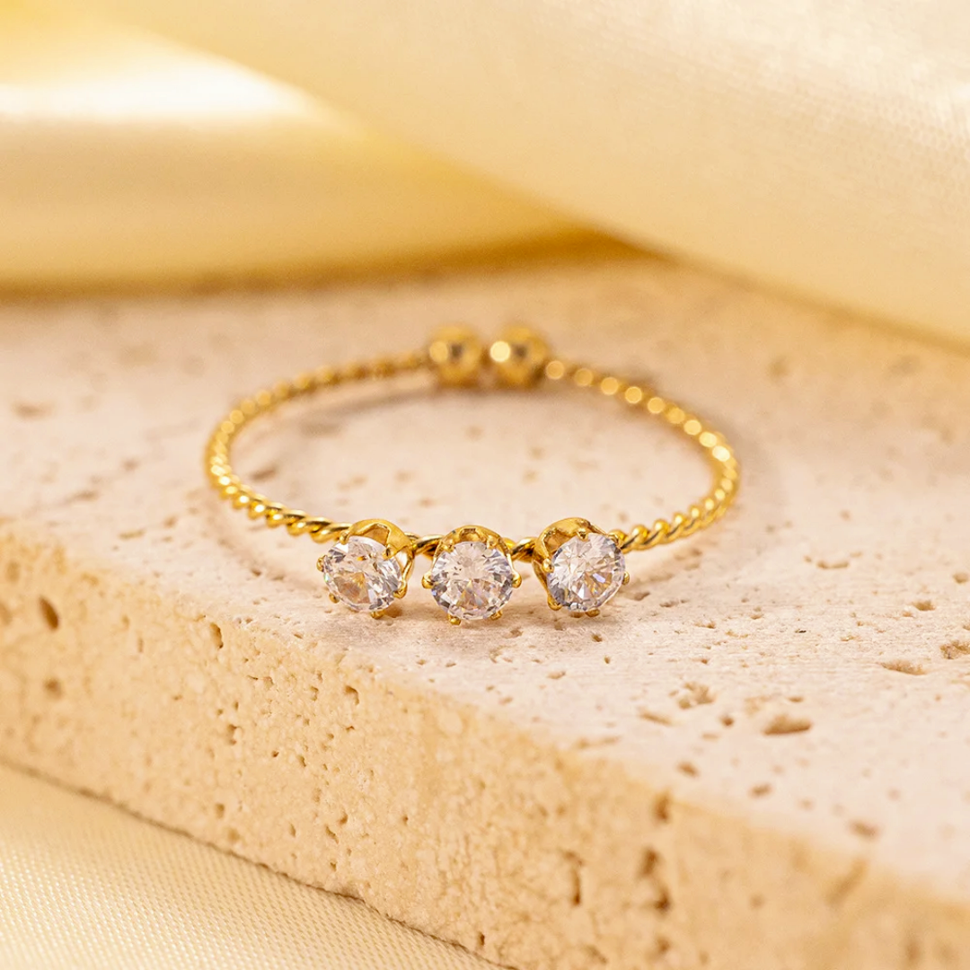 Tripple Stone Gold Plated Adjustable Ring
