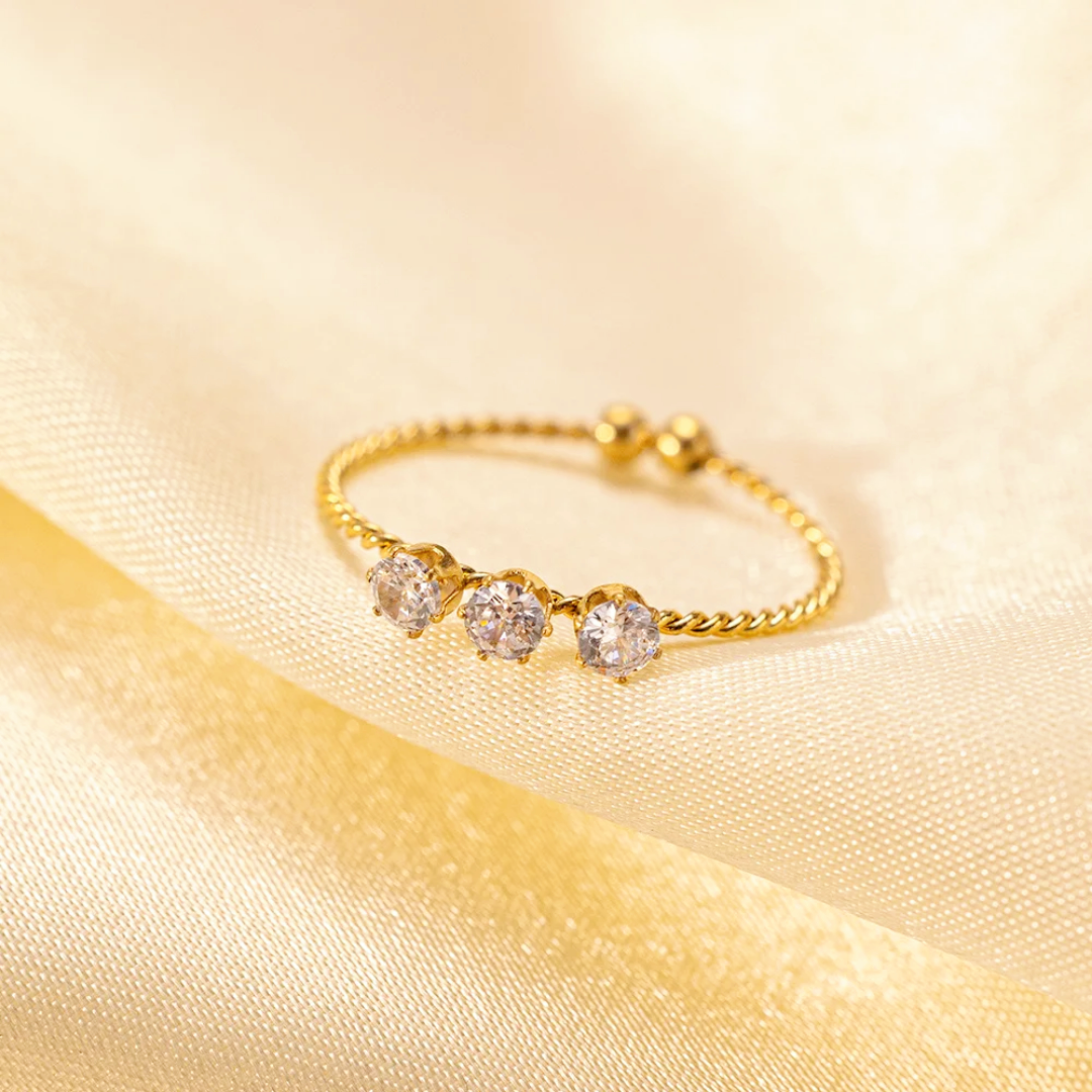 Tripple Stone Gold Plated Adjustable Ring