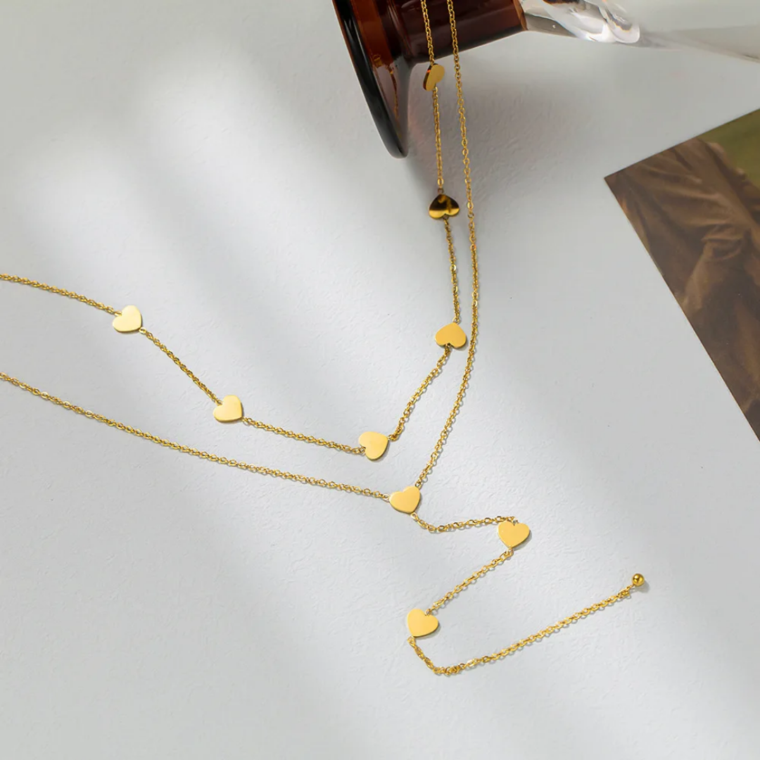 Multilayered Heart studded Gold Plated Necklace