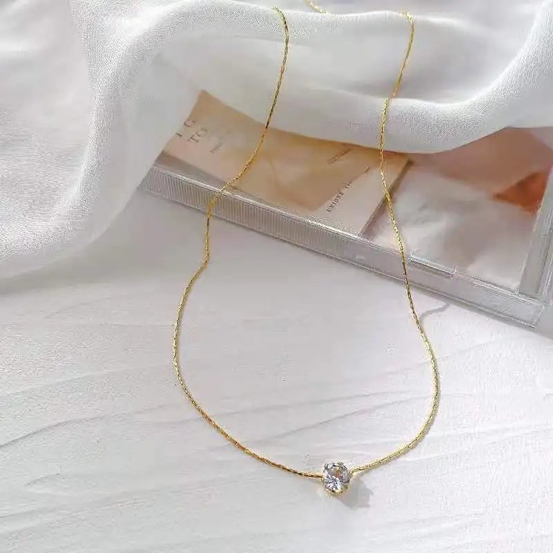 Minimal Crystal-Studded Gold Plated Necklace