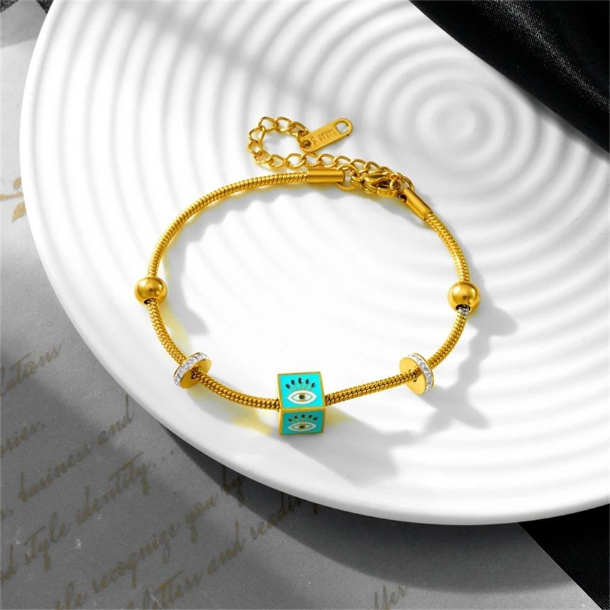 Evil Eye Multi Charm Gold Plated Bracelet