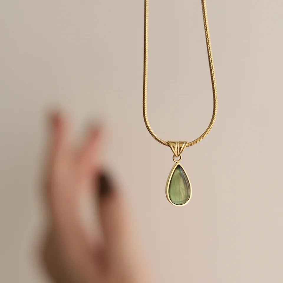 Minimal Crystal Tear Drop Gold Plated Necklace