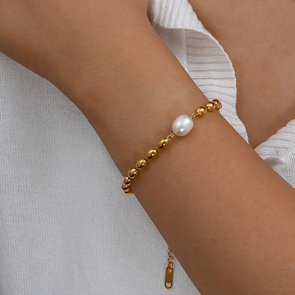 Pearl Studded Fancy Chained Gold Plated Bracelet