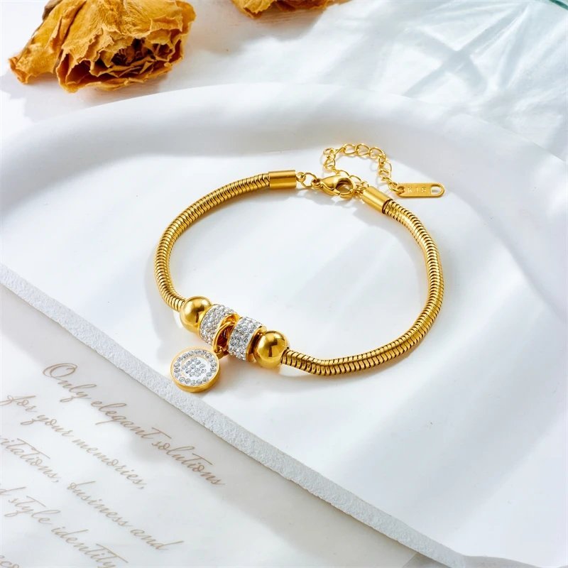 Thick Crystal Studded Bangle Shaped Bracelet