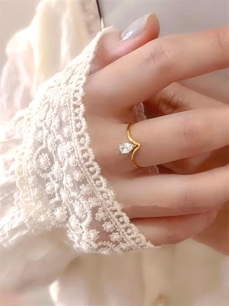Teardrop Crystal Elegance Adjustable Gold Plated Ring