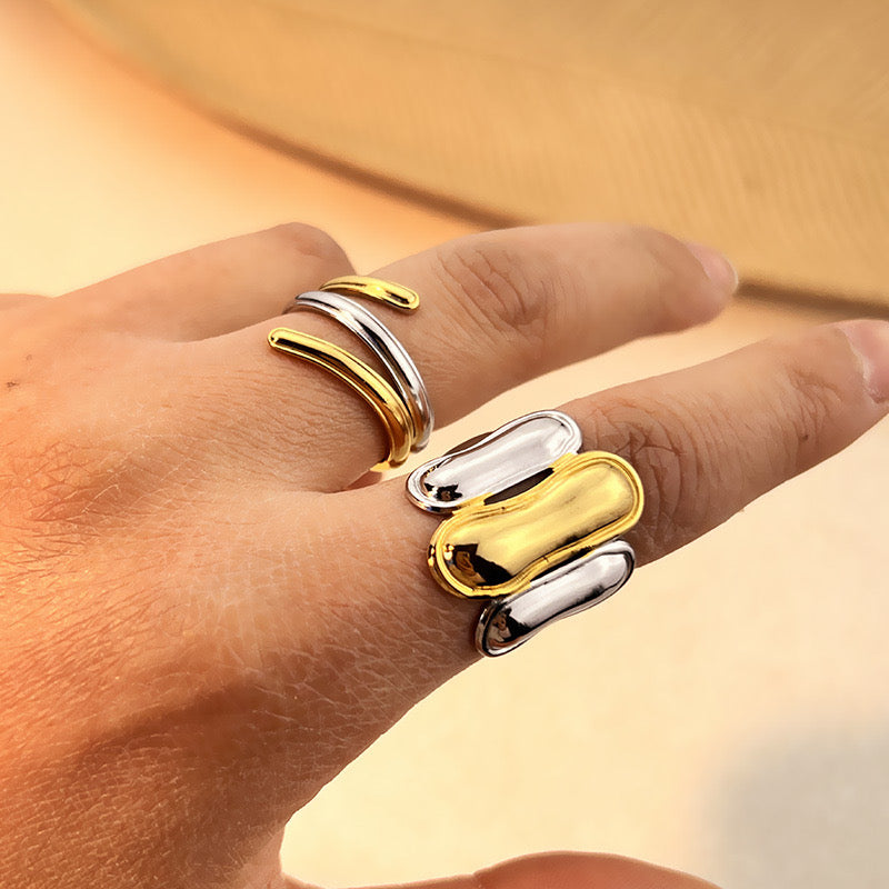Bold Dual-Tone Adjustable Stainless Steel Ring – Gold & Silver Finish
