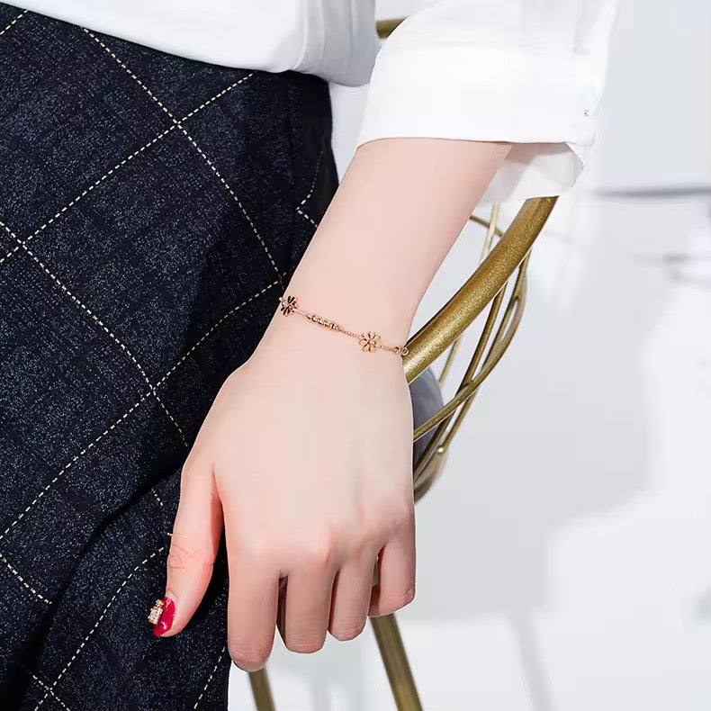 Minimal Gold Plated Flower Charm Bracelet