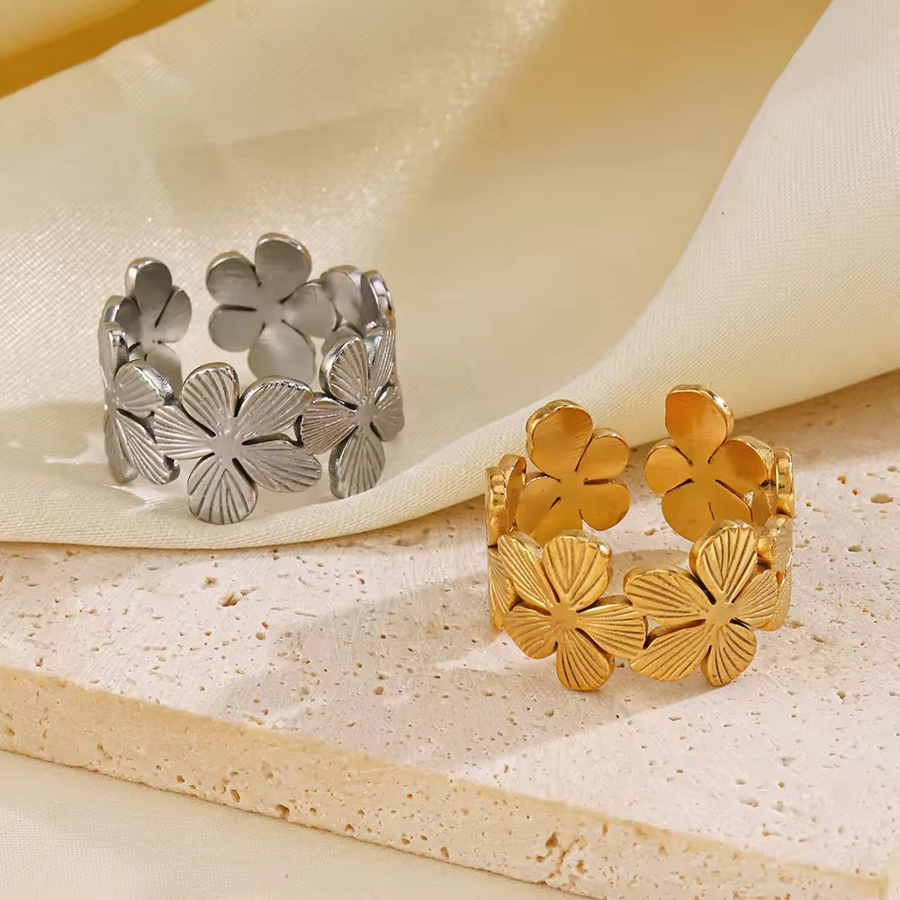 Gold Plated Floral Adjustable Ring