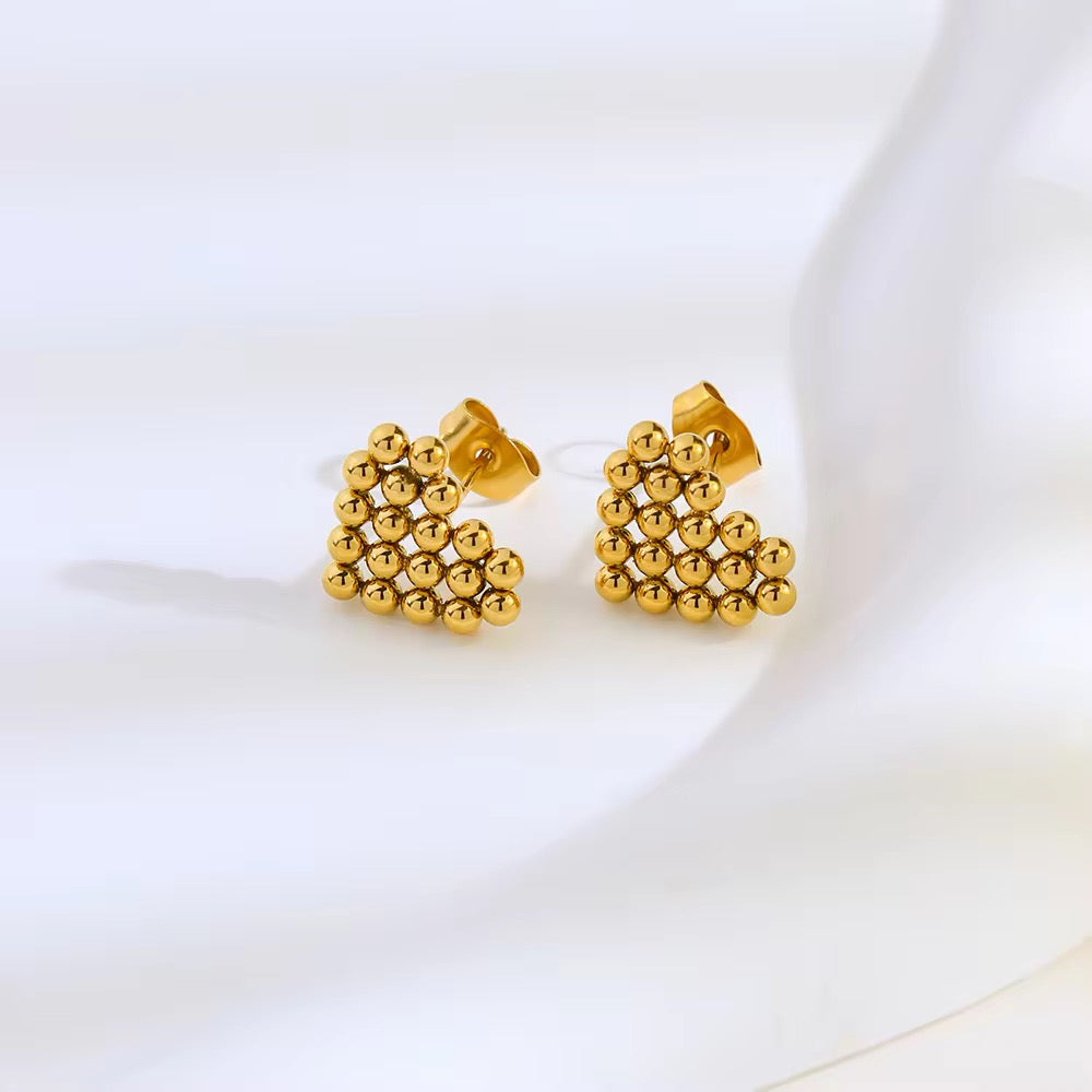 18K Gold Plated Beaded Triangle Stud Earrings