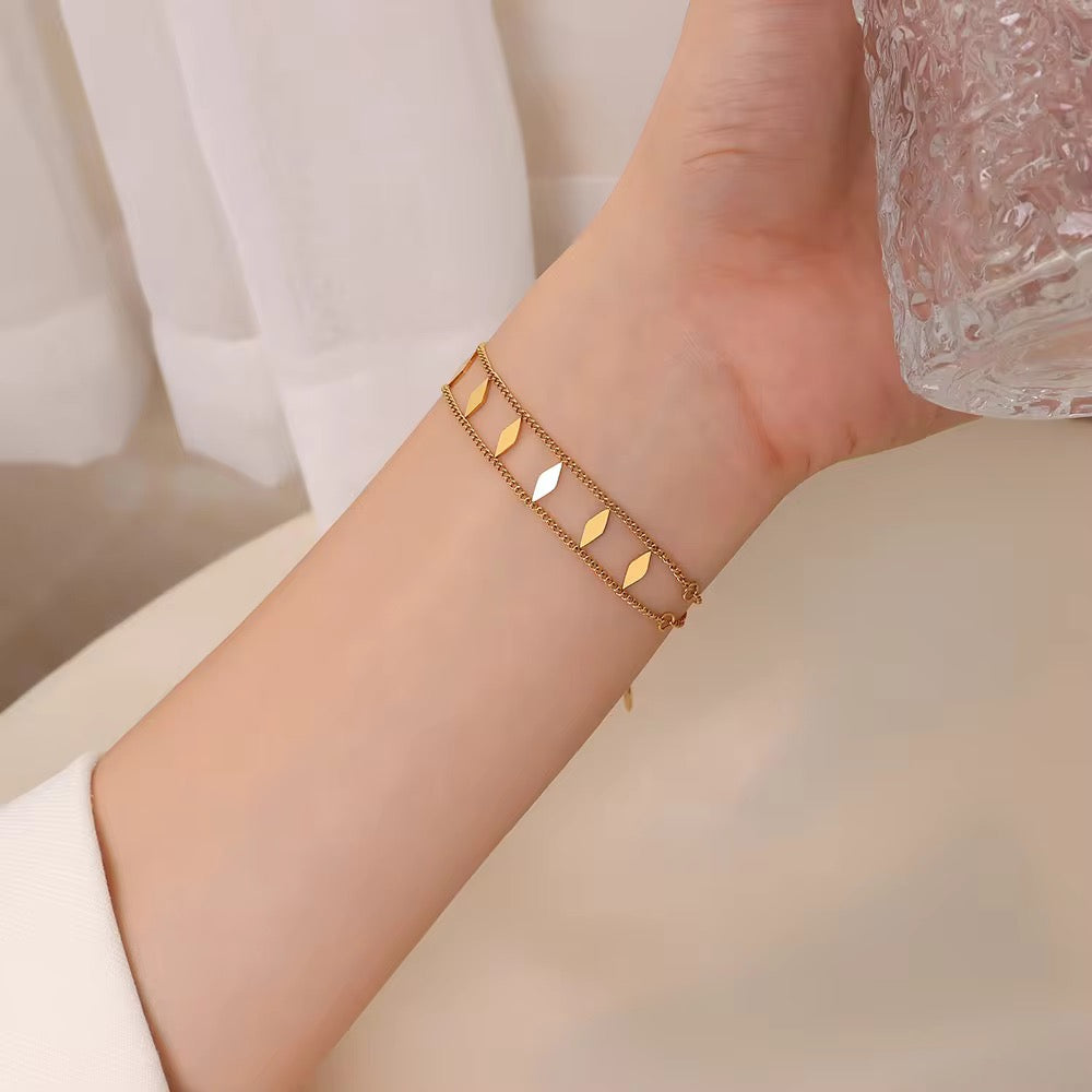 18K Gold Plated Double-Layer Diamond Station Bracelet