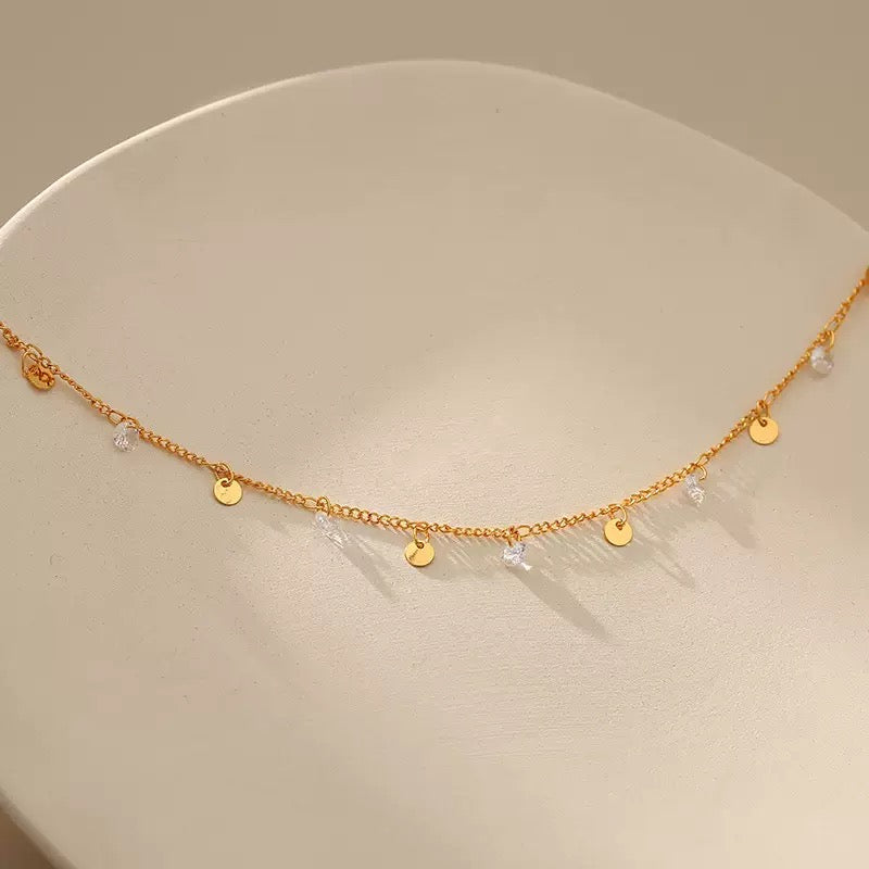 Gold Plated Crystal Disc Charm Anklet